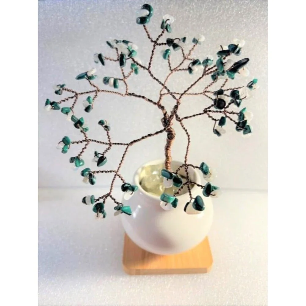 Beautiful Genuine Moonstone & Malachite Gemstone Tree